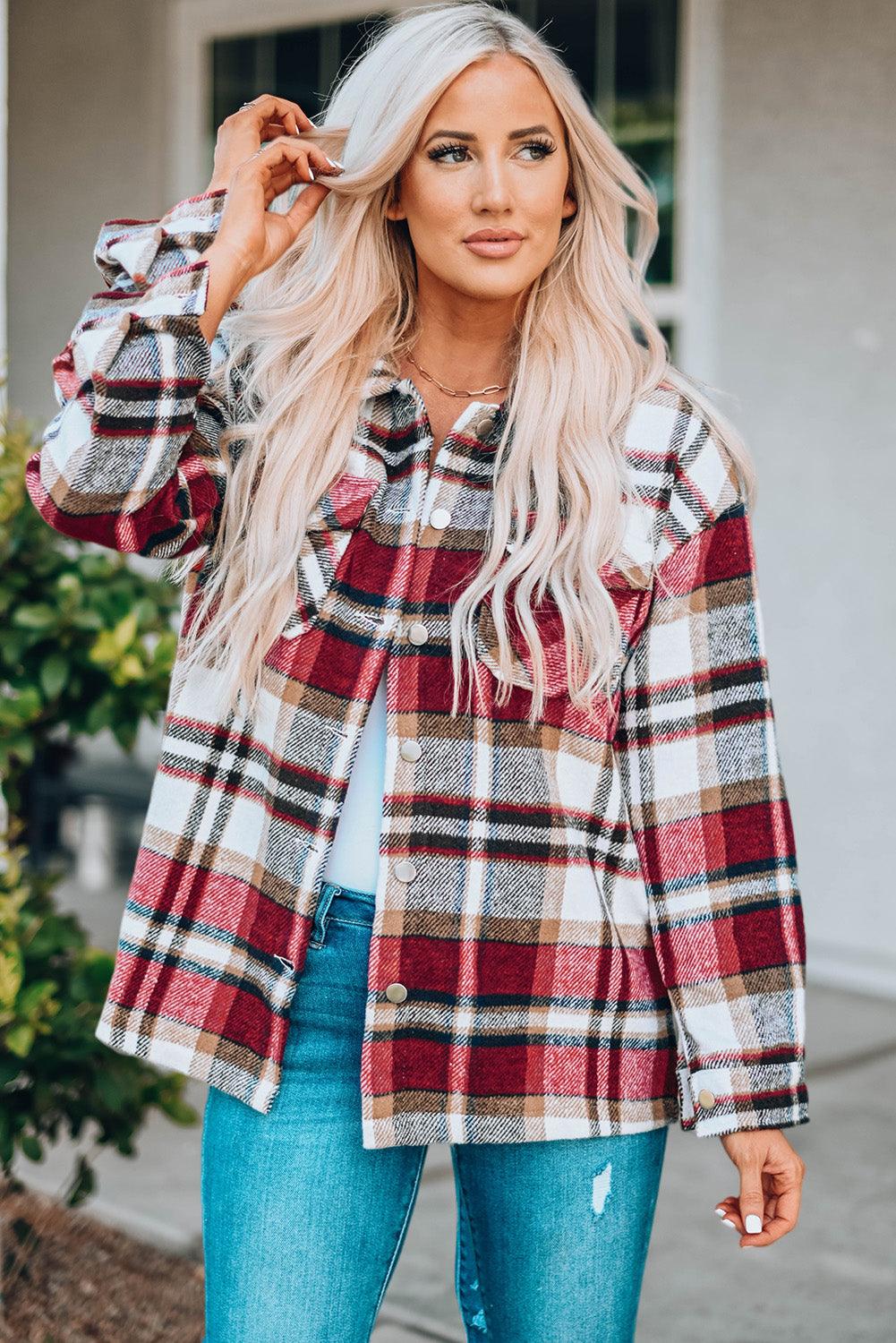 Double Take Plaid Button Front Shirt Jacket with Breast Pockets - Kristi Pierce Designs