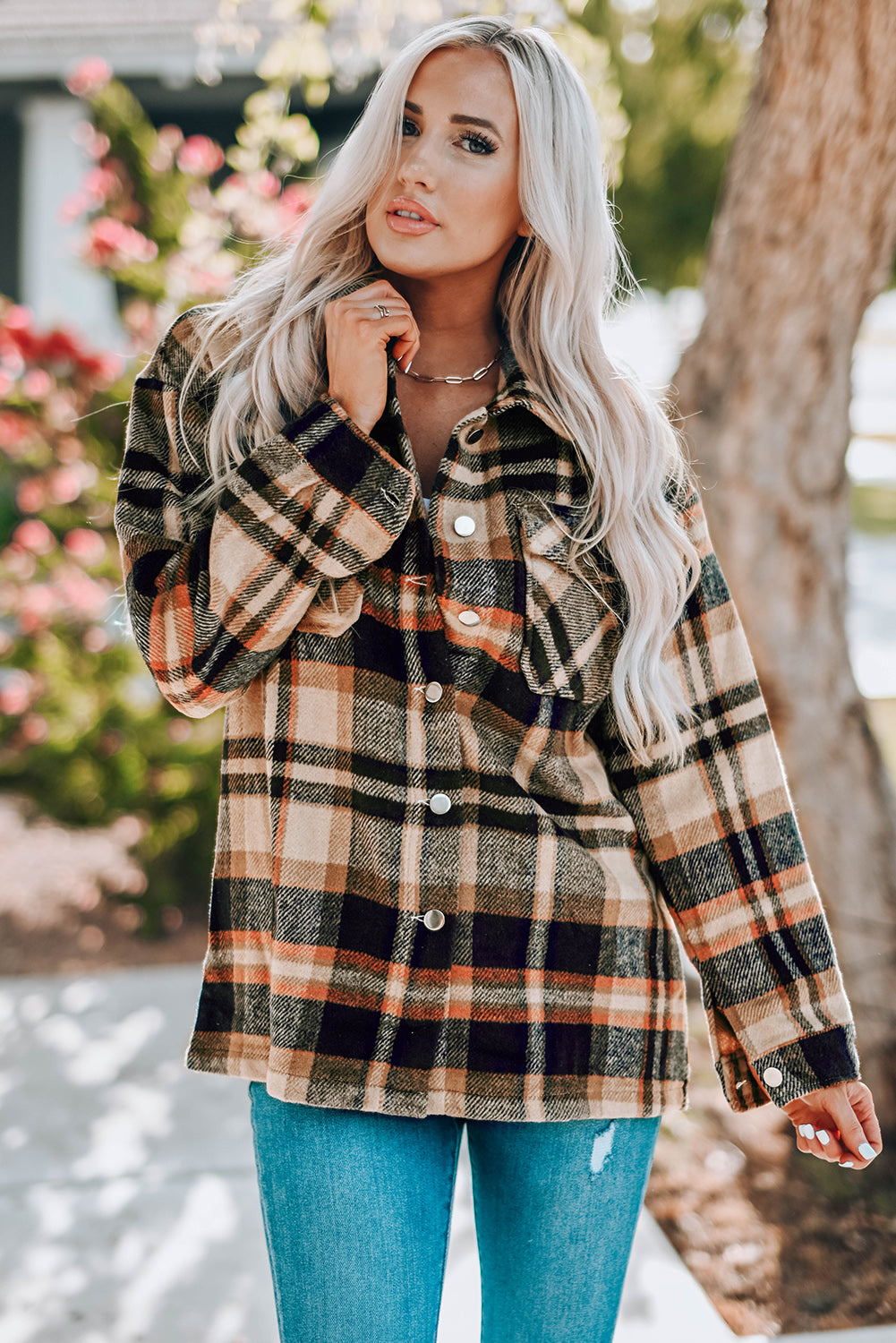 Double Take Plaid Button Front Shirt Jacket with Breast Pockets - Kristi Pierce Designs