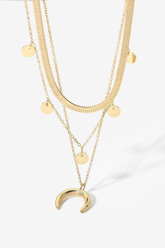 18K Gold-Pleated Moon Shape Pendant Necklace