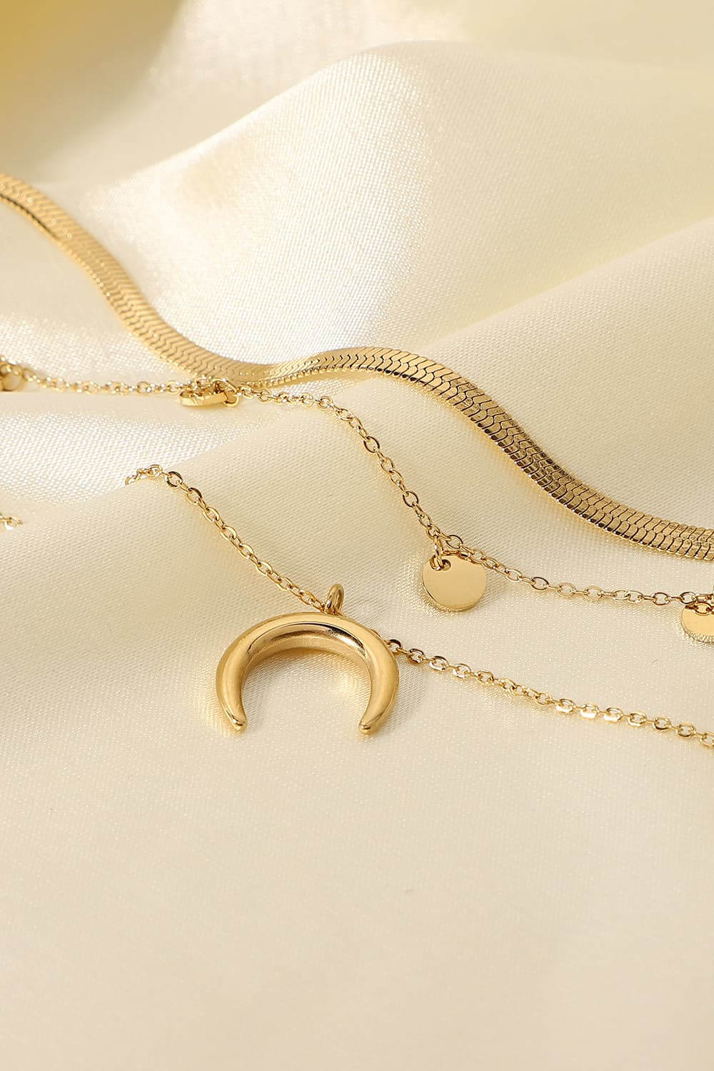 18K Gold-Pleated Moon Shape Pendant Necklace
