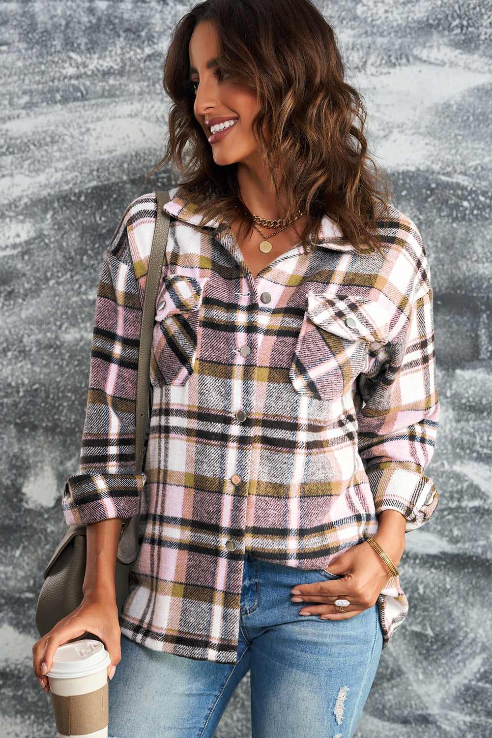 Double Take Plaid Button Front Shirt Jacket with Breast Pockets - Kristi Pierce Designs