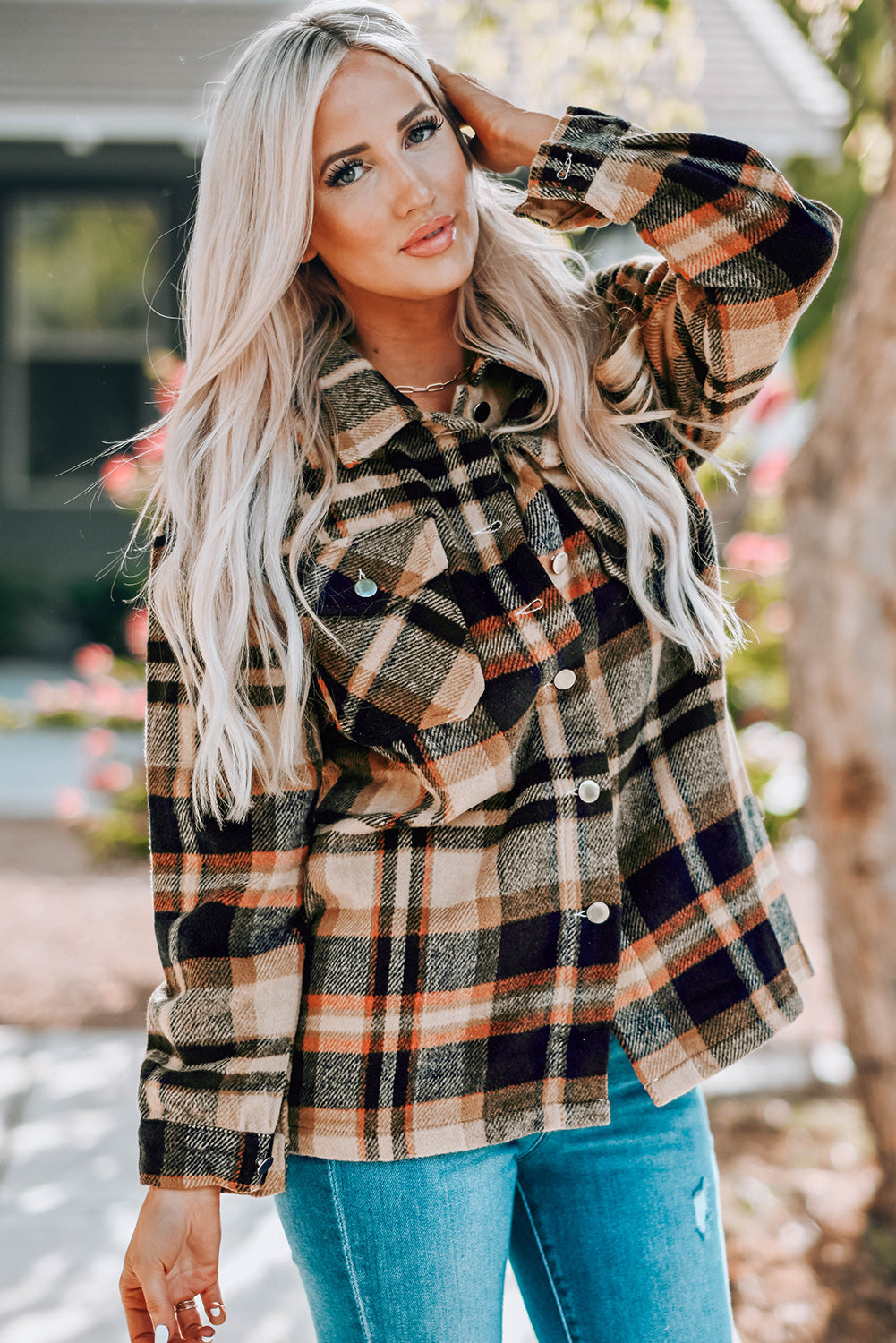 Double Take Plaid Button Front Shirt Jacket with Breast Pockets - Kristi Pierce Designs