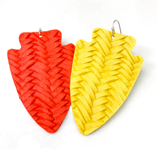 Red & Yellow Gold Kansas City Chiefs Braided Leather Earrings