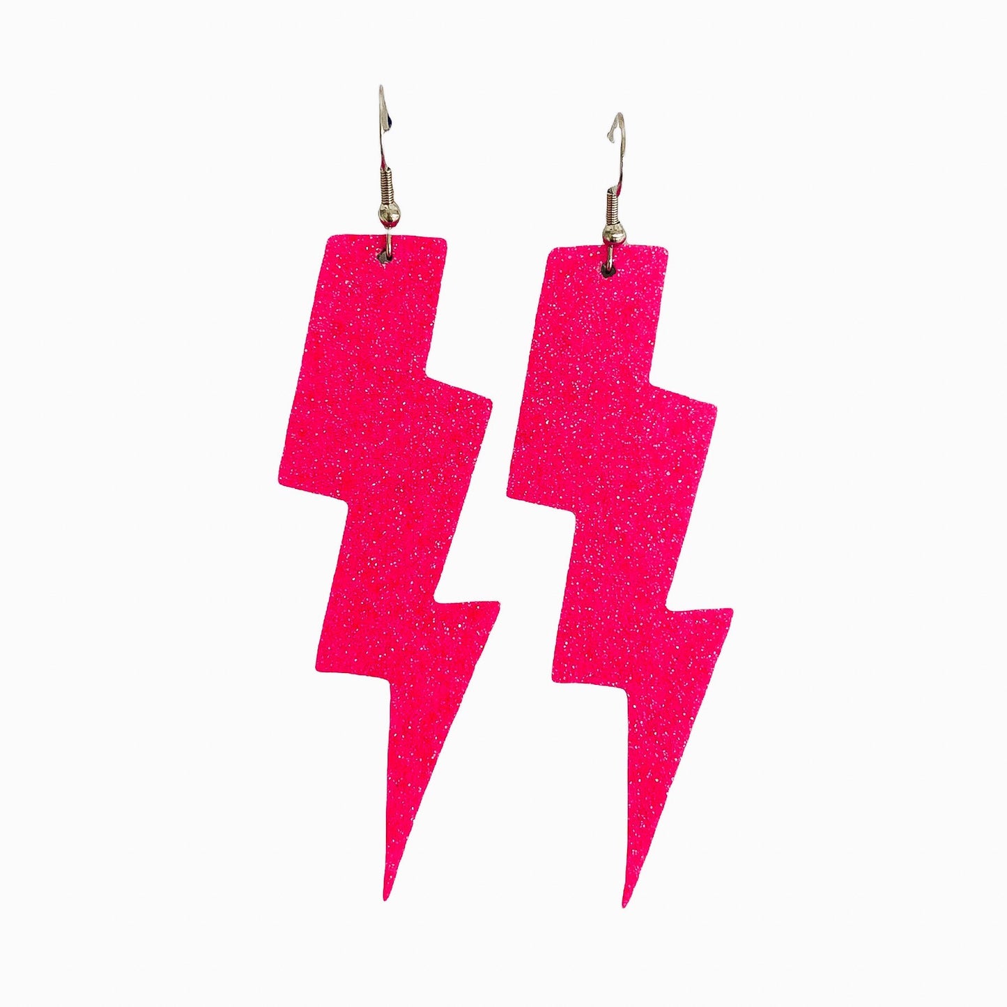 WS Neon Pink Glitter Lightning Bolt Earrings