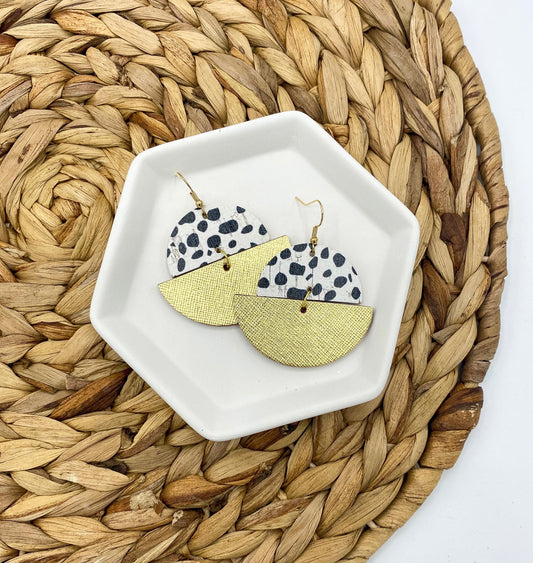 Gold and Dalmatian Dot Printed Cork Leather Earrings - Kristi Pierce Designs