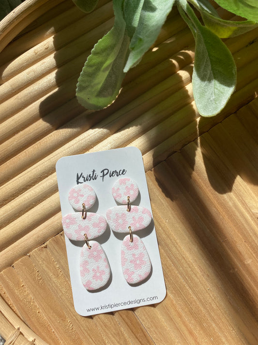 Pink & White Retro Flower Clay Dangle Earrings - Kristi Pierce Designs