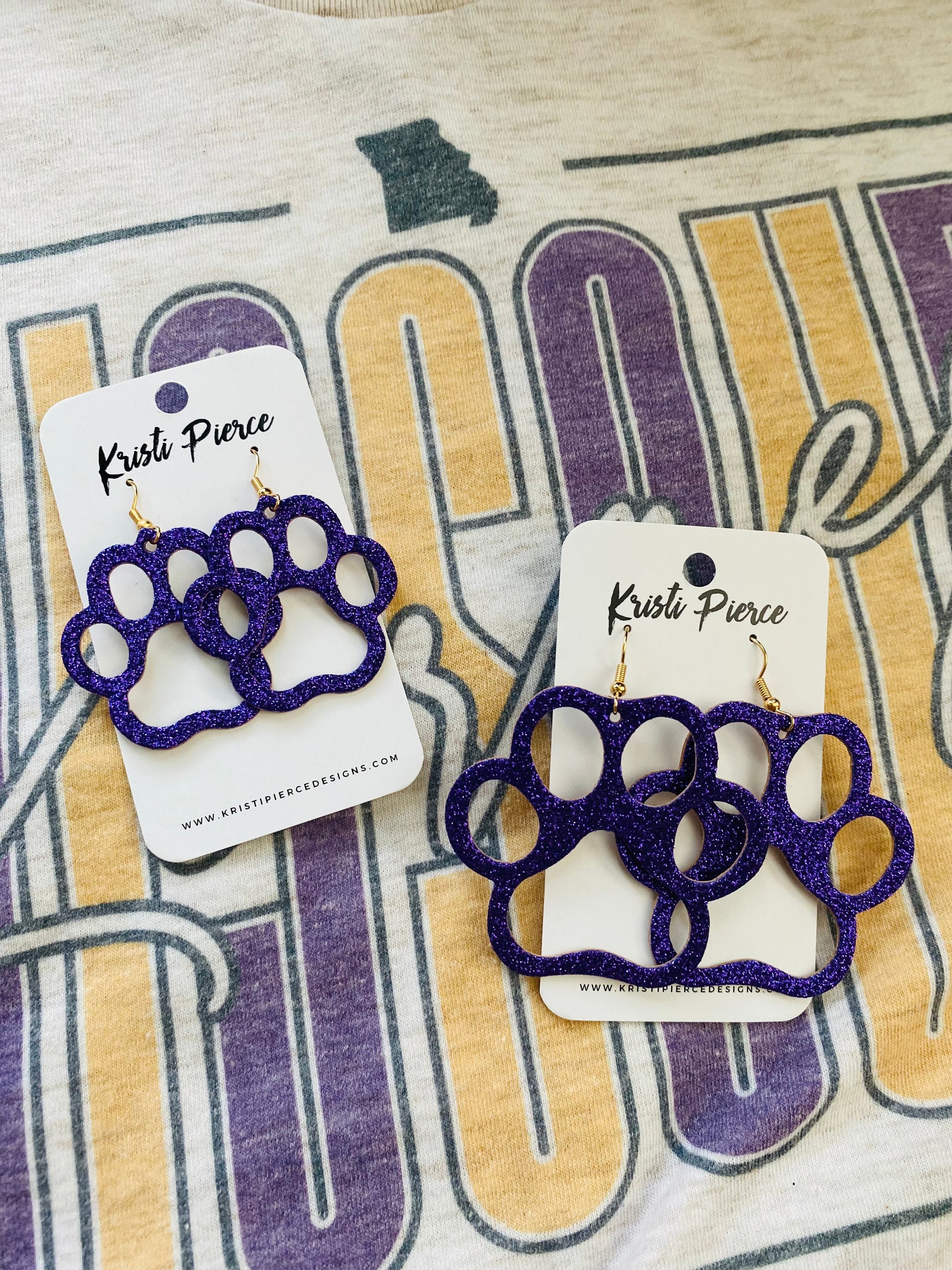 Paw Print Cutout Glitter Canvas & Cork Leather Earrings - Kristi Pierce Designs