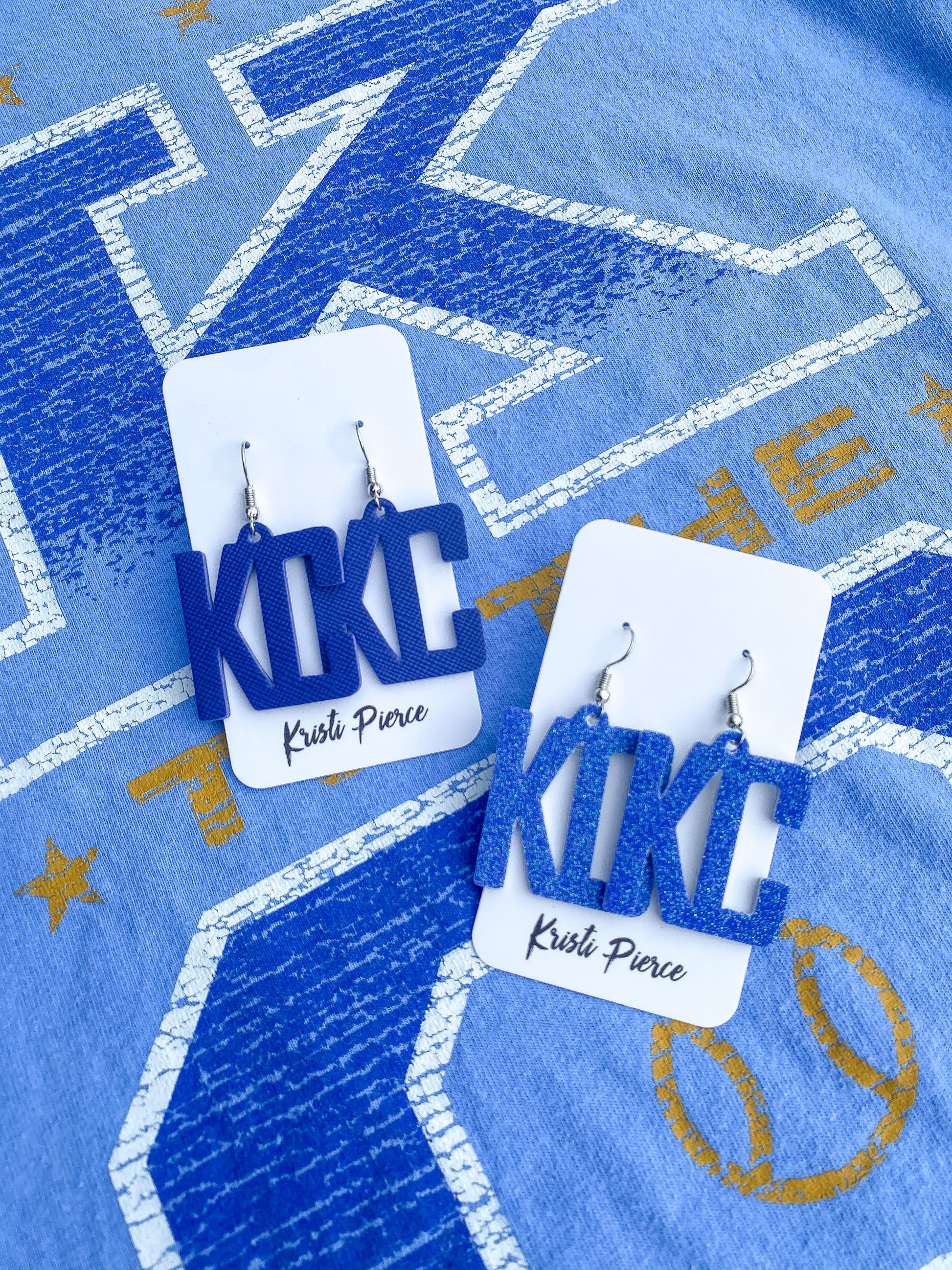 KC Letter Faux Leather Dangle Earrings, Matte Royal Blue - Kristi Pierce Designs