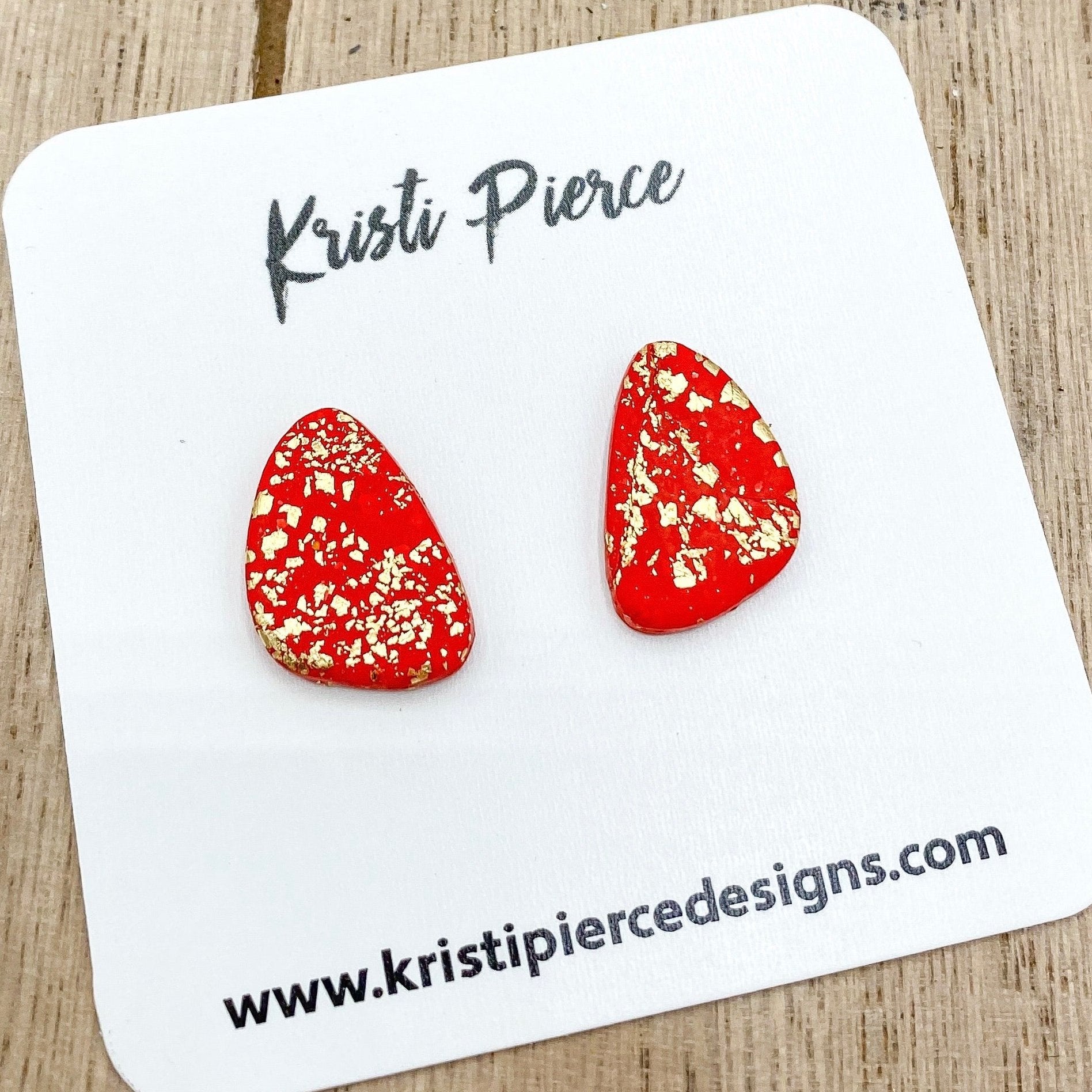 Metallic Gold Flake Pebble Shaped Clay Stud Earrings - Kristi Pierce Designs