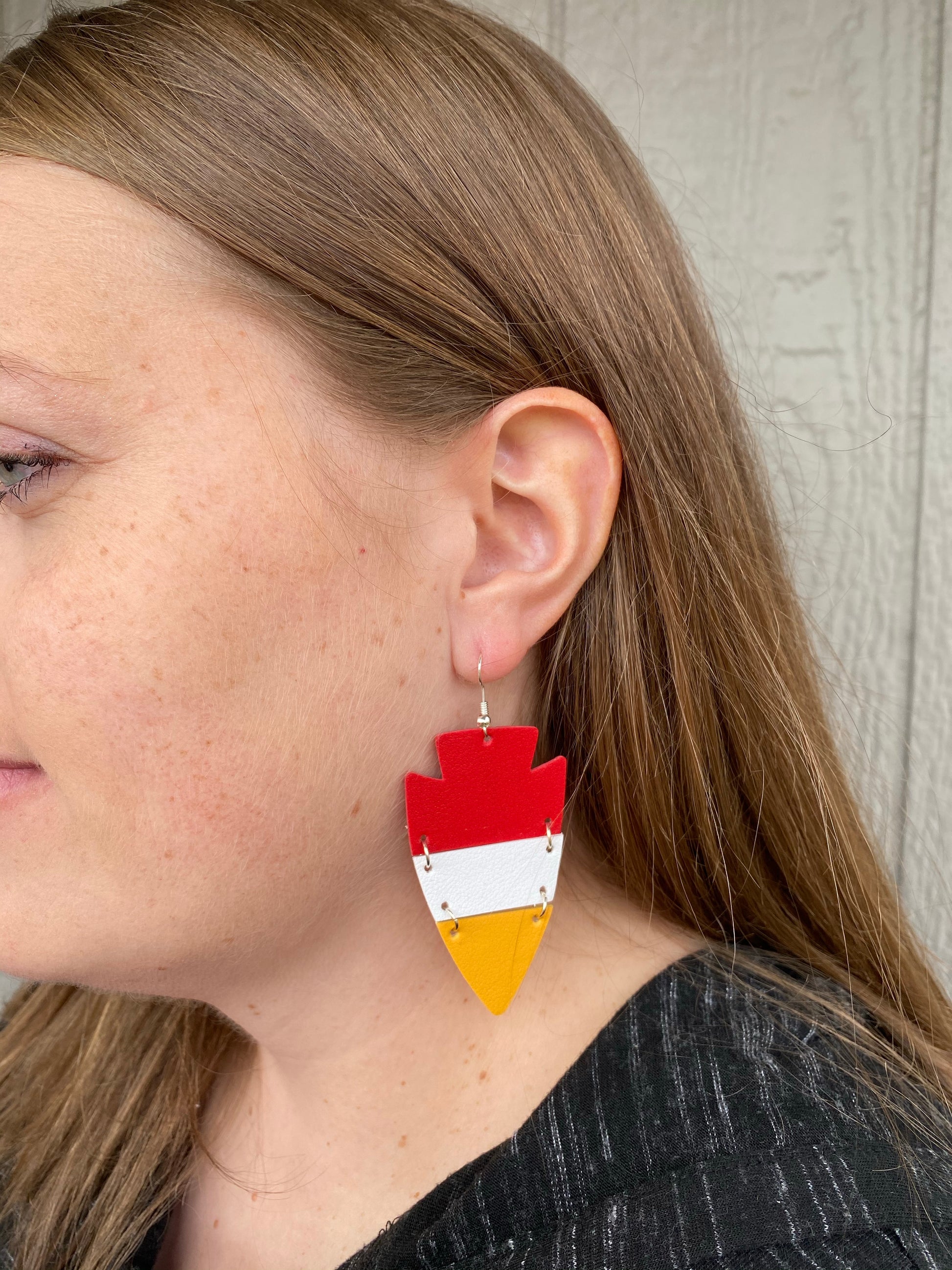 3-Layer KC Arrowhead Faux Leather Earrings - Kristi Pierce Designs