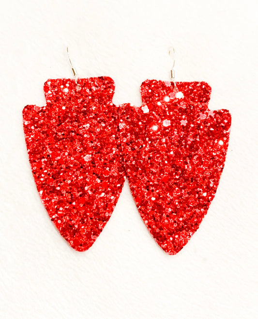 Kansas City Chiefs Red Glitter Arrowhead Earrings, Mini - Kristi Pierce Designs