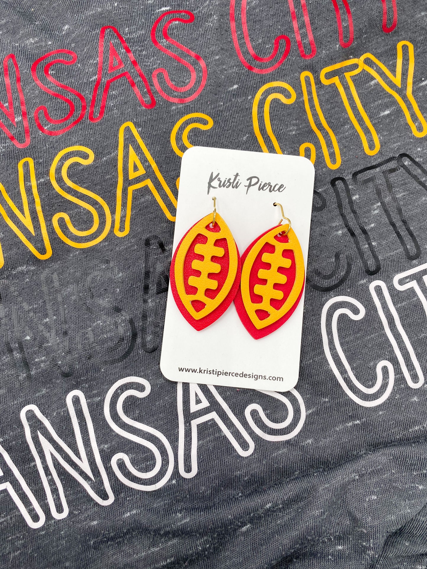 Kansas City Chiefs Red & Yellow Faux Leather Football Earrings - Kristi Pierce Designs