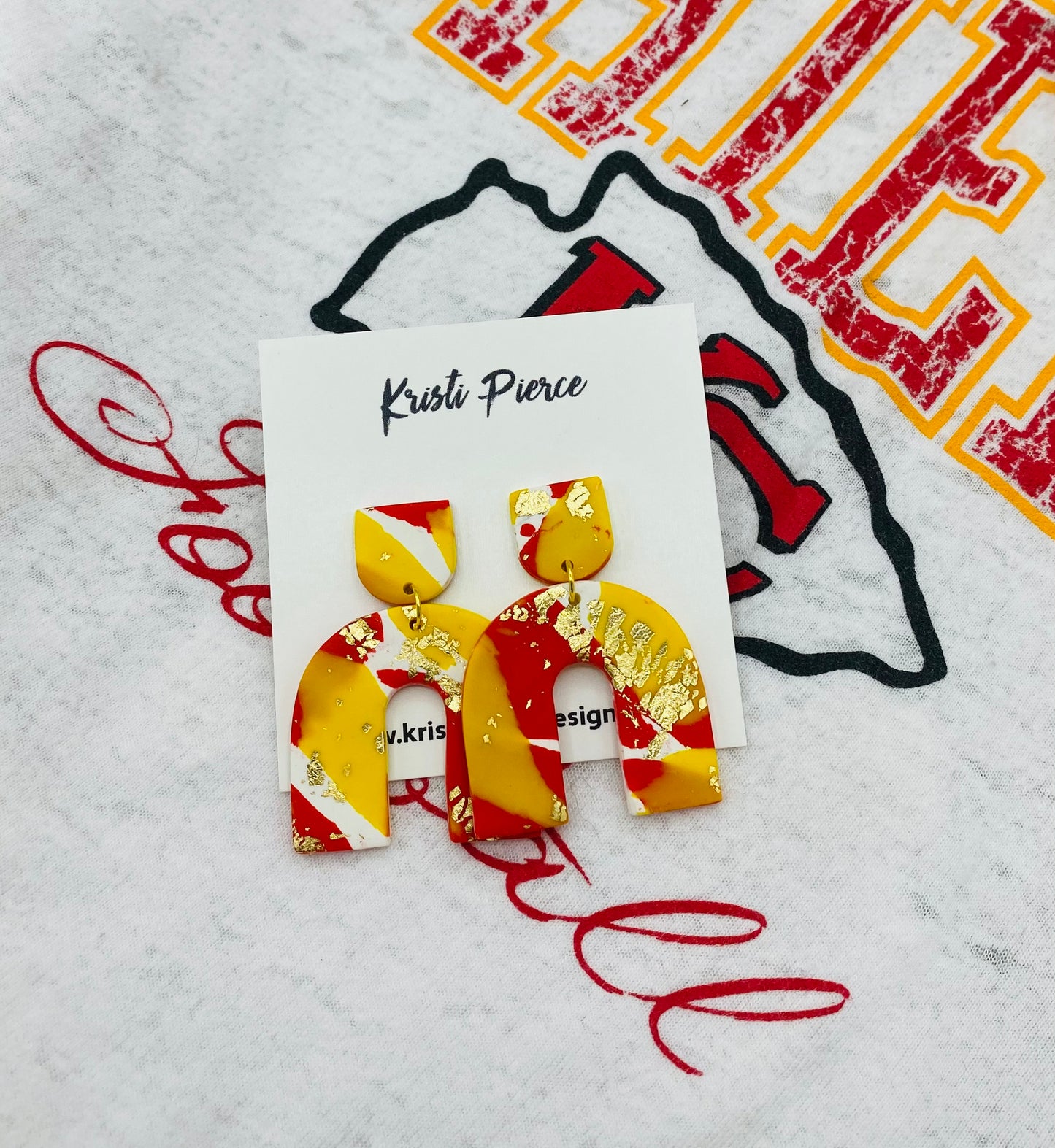 Chiefs Kingdom Red & Yellow Gold Clay Earrings - Kristi Pierce Designs